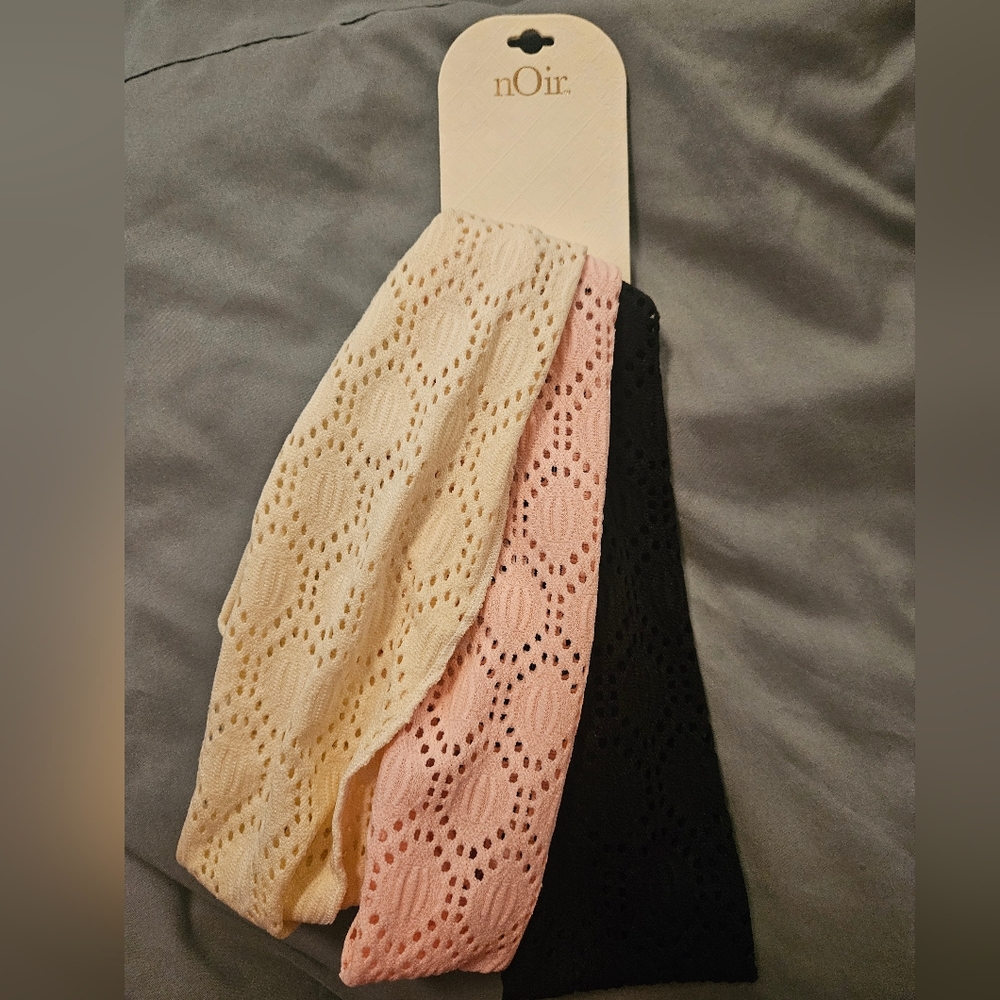 Noir Eyelet Knit Headbands in Cream, Pink, and Black
